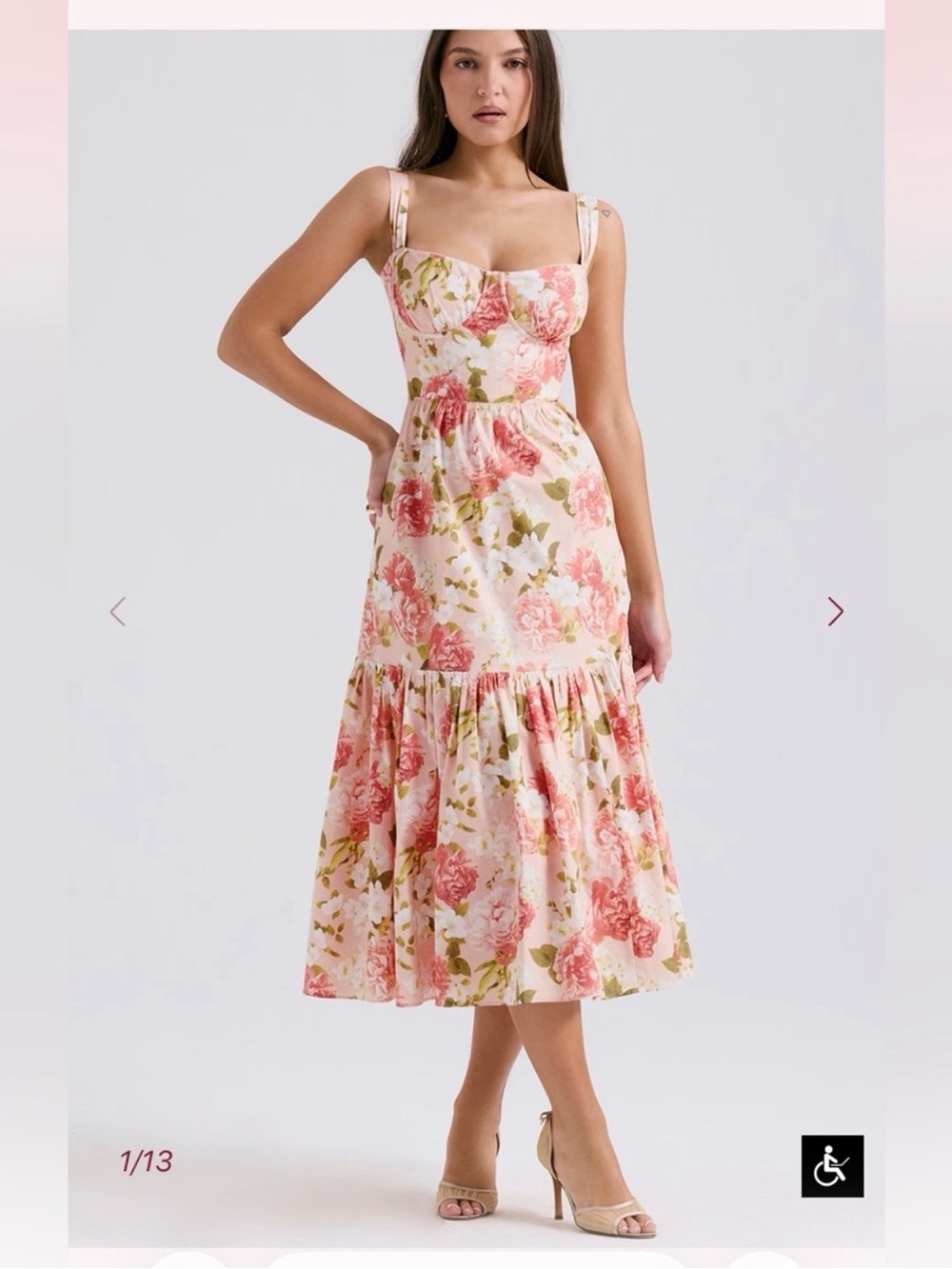 House of CB Pink Floral Midi Dress with Rose Print